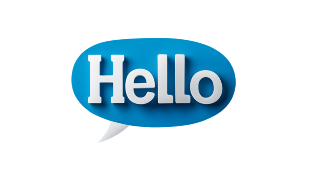 Hello salutation or greeting word to welcome someone or initiate a conversation. Design with letters cut out in paper speech bubble over blue background. Communication concept, introduction.