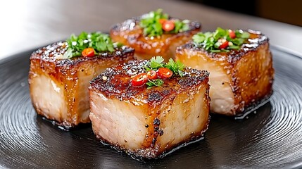 Delicious Glazed Pork Belly Cubes  Gourmet Food  Asian Cuisine