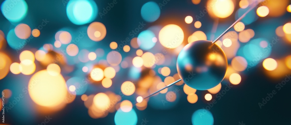 Poster an abstract depiction of glowing orbs and particles, representing molecular structures and dynamic e