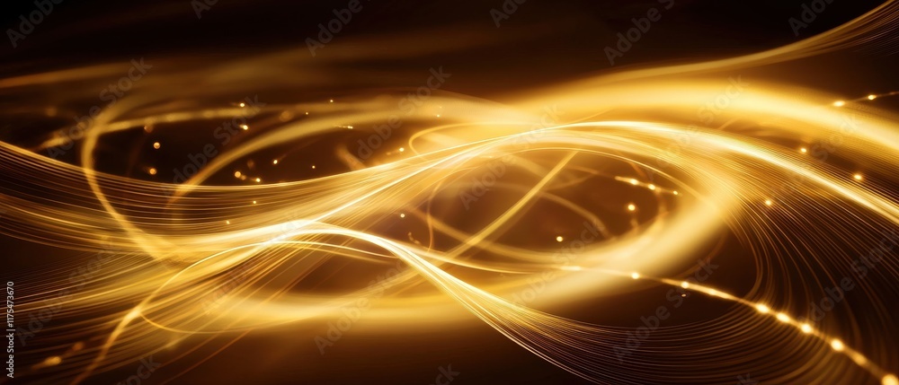 Poster a mesmerizing abstract image featuring flowing golden light trails against a dark background, creati