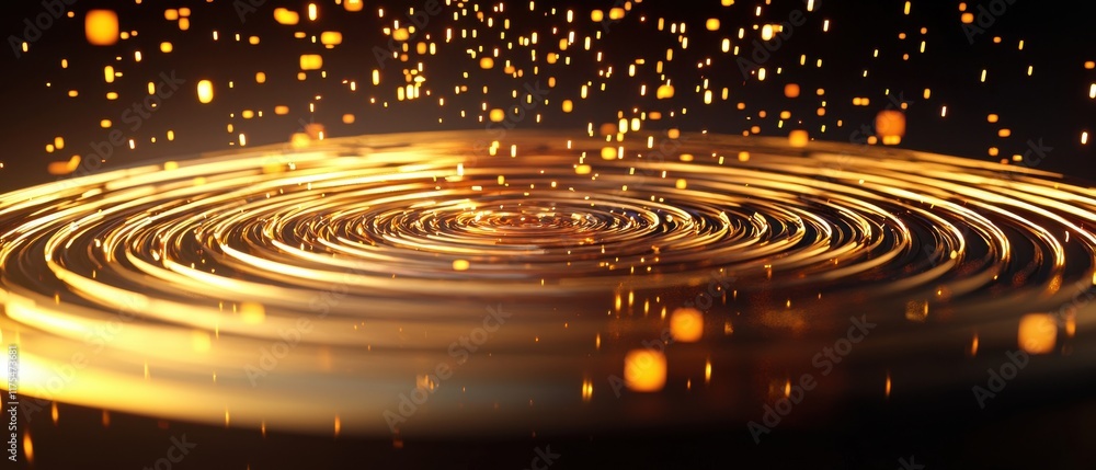 Poster a mesmerizing display of swirling golden patterns and sparkling particles, creating a dynamic and en