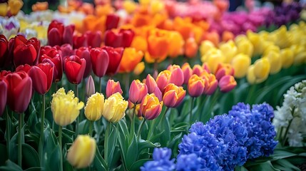 Fototapeta premium A seamless display of blooming flowers in a rainbow of colors creating a vivid setting