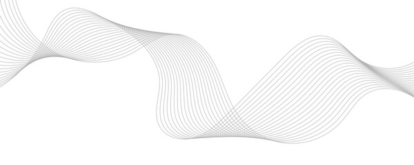 Abstract gray wave dynamic curve lines on transparent background with flowing particles. Digital energy waves technology concept. Modern backdrop design for business, presentation, banner.