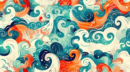 Fototapeta premium oceanica wave seamless pattern wallpaper