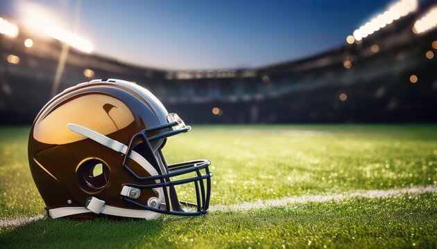 American football helmet on a grass pitch
