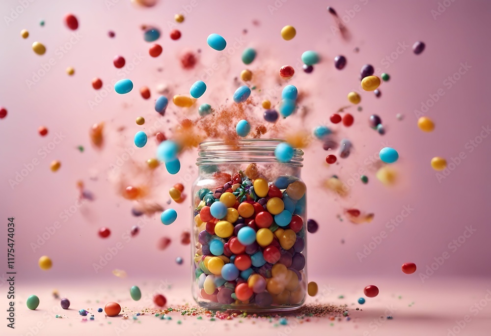 Poster background capsules colorful dynamic image jar exploding pastel