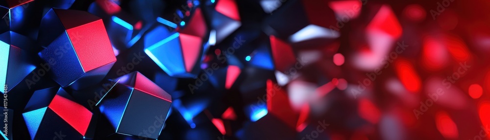 Poster a vibrant abstract composition featuring colorful geometric shapes in red, blue, and black, creating