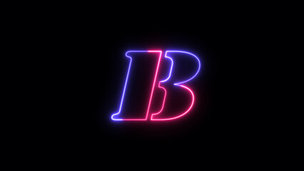 Purple and blue neon font letter B on black background. Neon capital letter alphabet B.