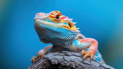 Obraz premium Bearded Dragon perched on a branch with a blue sky in the background