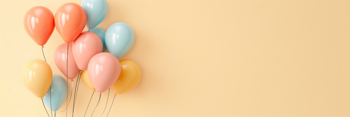 Cluster of colorful balloons in pink, orange, blue, and yellow against a soft pastel backdrop, symbolizing joy, celebration, and the lightness of being happy.
