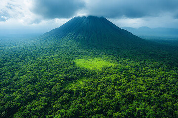 Lush Rainforest Enveloping a Majestic Volcano