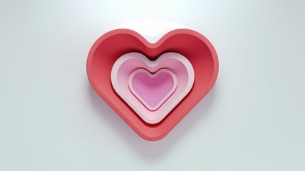 Fototapeta premium A minimalist 3D render of a Valentine's Day wallpaper with light colors. There's a large red heart with a white outline. Inside the heart, there's a smaller heart with a pink outline.