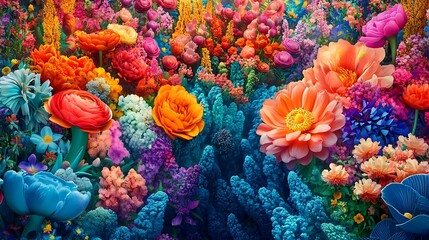 A springtime explosion of vibrant flowers in every shade creating a lively background