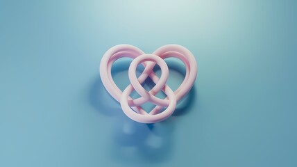 Fototapeta premium A 3D render of a minimalist Valentine's Day wallpaper with light colors. There is a heart made of interlocking rings at the center. The background is a light blue gradient. 