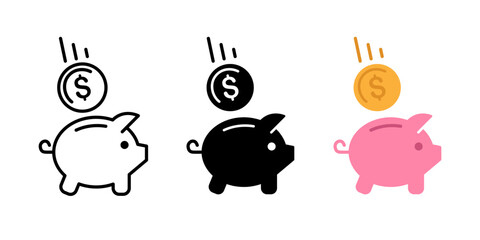 Piggy bank icon. Piggybank vector illustration. Savings symbol. Earnings sign. Economy pictogram. Budget accounting. Financial deposit concept isolated.