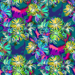 Abstract Seamless Pattern Design, Repeatable Textile Fabric Print, Multicolor Allover Floral Design