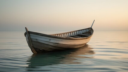 Fototapeta premium A calm ocean with a small wooden boat