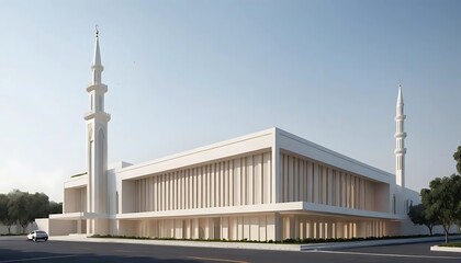 Obraz premium Modern Mosque Architectural Design with Two Minarets