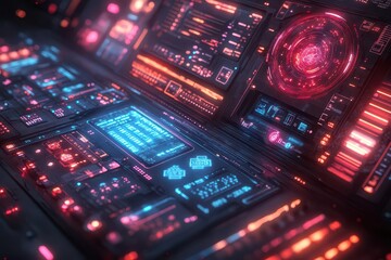 Fototapeta premium futuristic user interface elements designed for graphic resources featuring sleek lines neon colors and hightech visual components suitable for modern applications