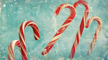 Christmas candy canes on rustic background. Top view with copy space