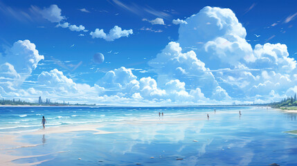 Serene Beach Scene Under a Majestic Sky