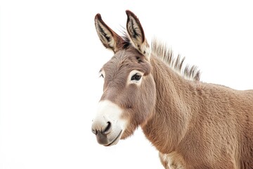 Fototapeta premium A Brown Donkey Portrait Against A White Background