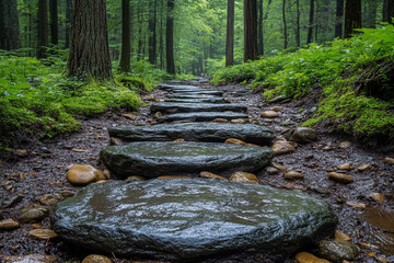 Fototapeta premium Stone Steps Winding Through A Lush Green Forest