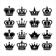 Crown icon set. Crowns logo set silhouette vector illustration 