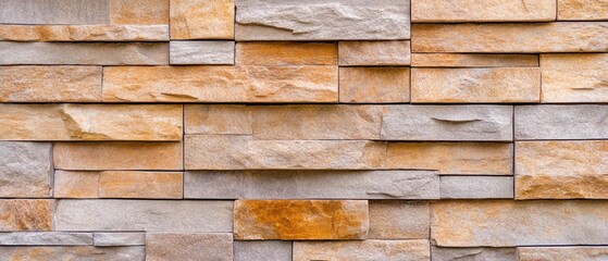 A textured stone wall featuring a mix of light and dark stones.