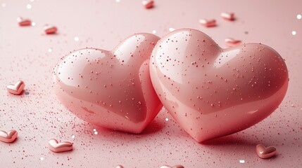 Obraz premium Romantic Pink Hearts on Soft Background
