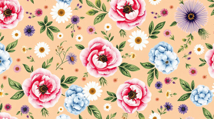 Background with seamless floral pattern, symmetrical layout