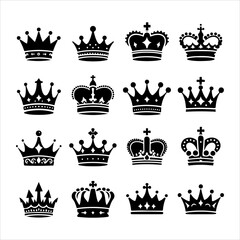 Crown icon set. Crowns logo set silhouette vector illustration 