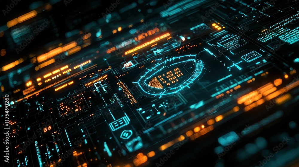 Poster futuristic digital interface: cybersecurity and data protection visualized