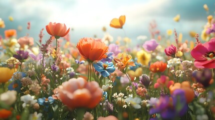 A natural field of flowers in vibrant hues creating a seamless cheerful background