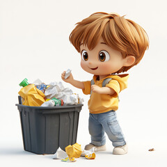 little child with  plastic trash