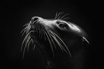 A Dark Monochromatic Portrait of a Seal