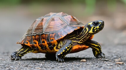 Striped-Necked Turtle on Asphalt