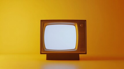 A classic retro television set with a screen turned off and placed on a yellow backdrop