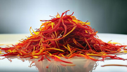 Fototapeta premium Heap of organic dried saffron thread spice isolated,also known in india as kesar on cutout