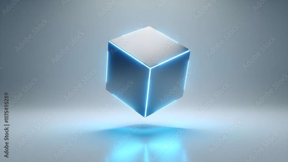 Wall mural a levitating cube with glowing edges, representing structure and design