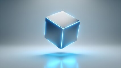 A levitating cube with glowing edges, representing structure and design