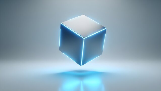 A levitating cube with glowing edges, representing structure and design