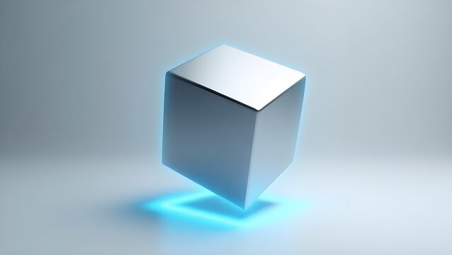 A levitating cube with glowing edges, representing structure and design