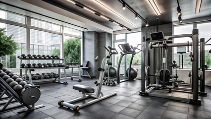 A modern interior fitness center or gym offers a sleek and warm environment for physical activities and exercise