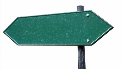 Blank Green Metal Sign Points Left on White Background.