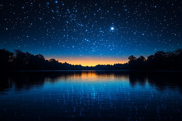 Fototapeta premium Night Sky Stars Reflecting Over Calm Lake