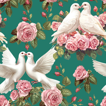 Seamless Pattern wedding bouquet of roses and brids