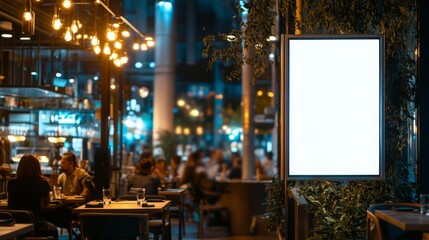 Blank Advertisement Sign in a Night Restaurant