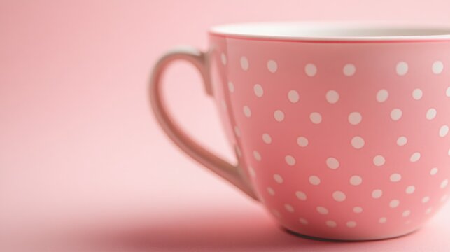 Pink polka dot teacup on pink background. - Powered by Adobe