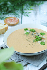 A bowl with mushroom cream soup